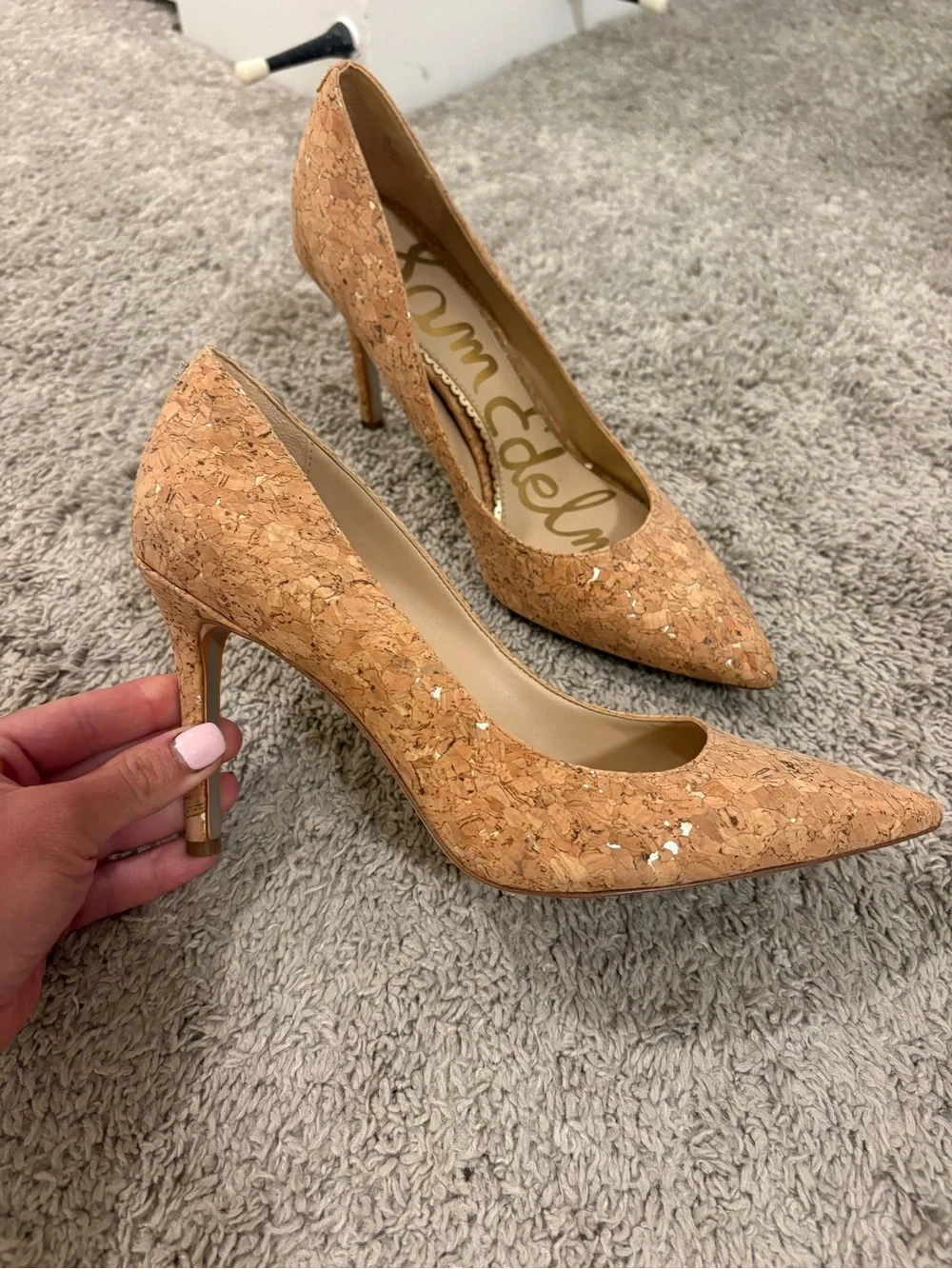 Sam Edelman Cork Pointed-Toe Pumps - Natural Cork Tan